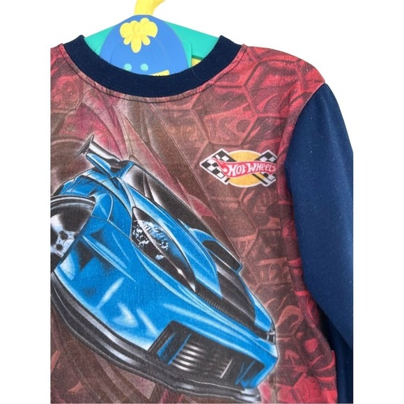 VTG Y2K Hot Wheels Boys 3T Red Long Sleeve Shirt Blue Race Car Graphic Kidcore - Picture 5 of 6